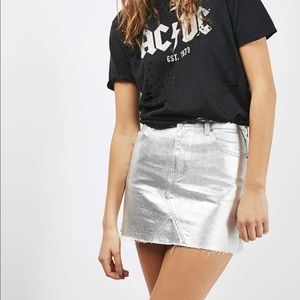 Topshop Denim Silver Metallic Mini Skirt